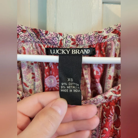 Lucky Brand Red Pink Boho Flowy Peasant Top Blouse - Picture 3 of 4